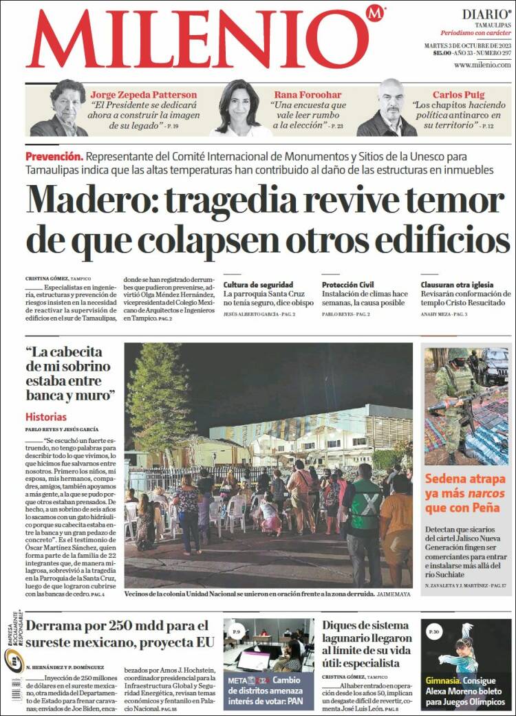 Portada de Milenio - Tamaulipas (México)