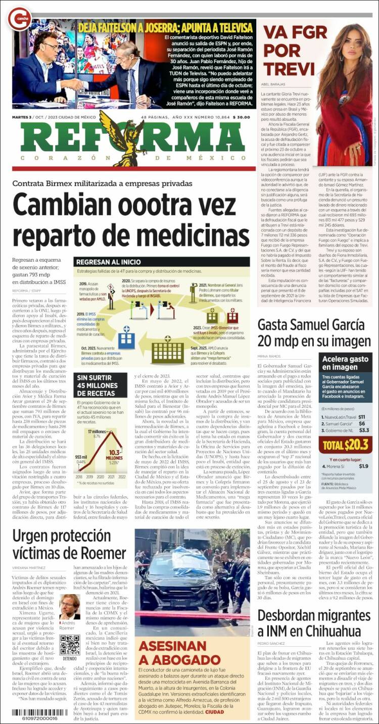 Portada de Reforma (México)