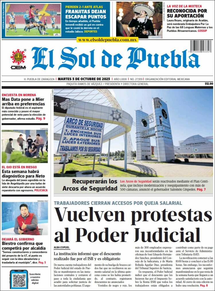 Portada de El Sol de Puebla (México)