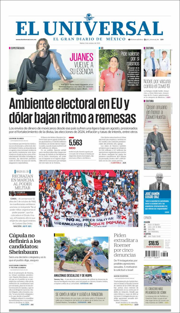 Portada de El Universal (México)