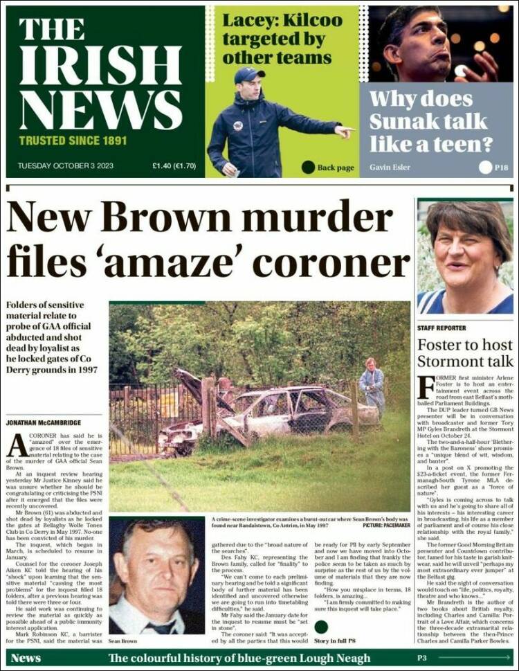 Portada de Irish News (Reino Unido)