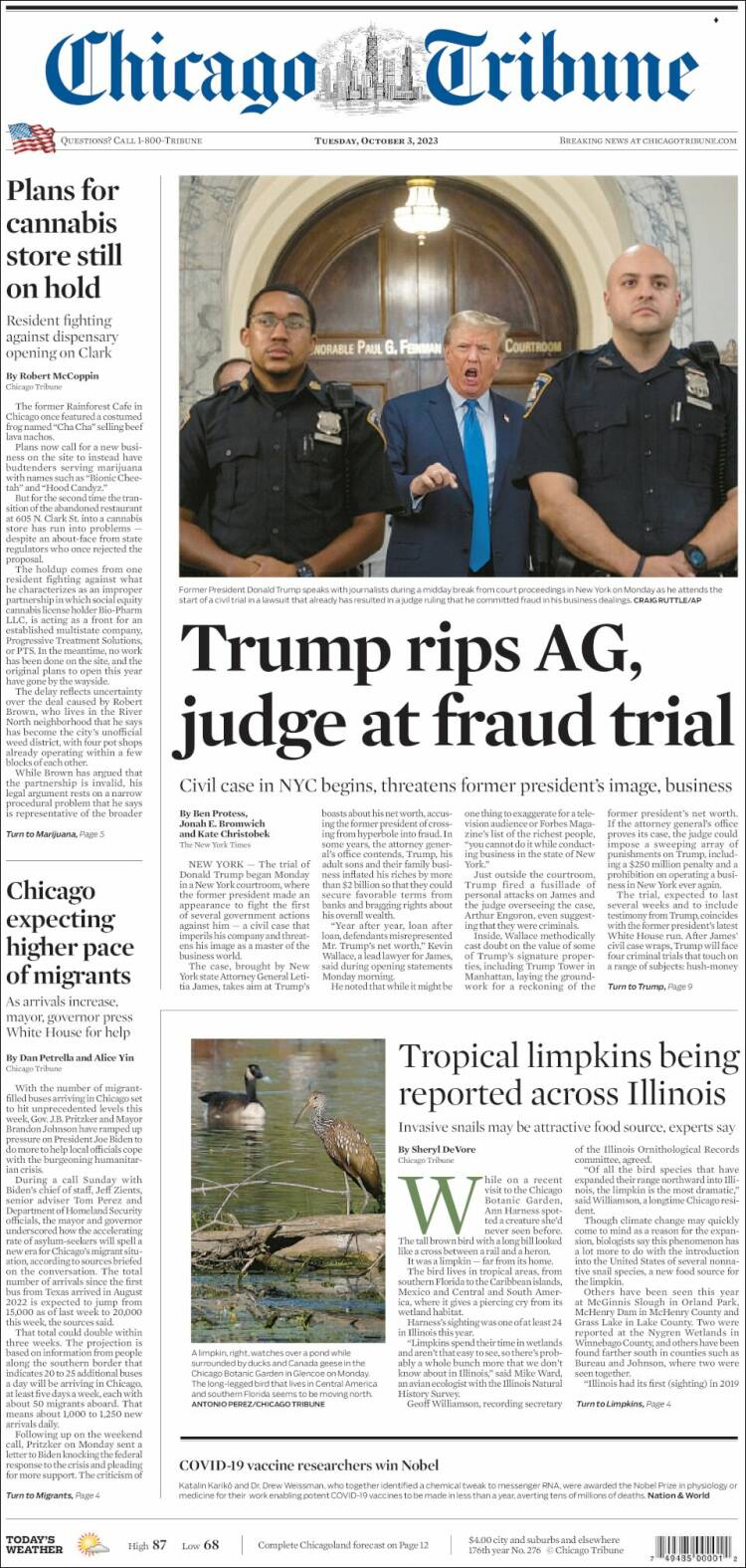 Portada de Chicago Tribune (USA)