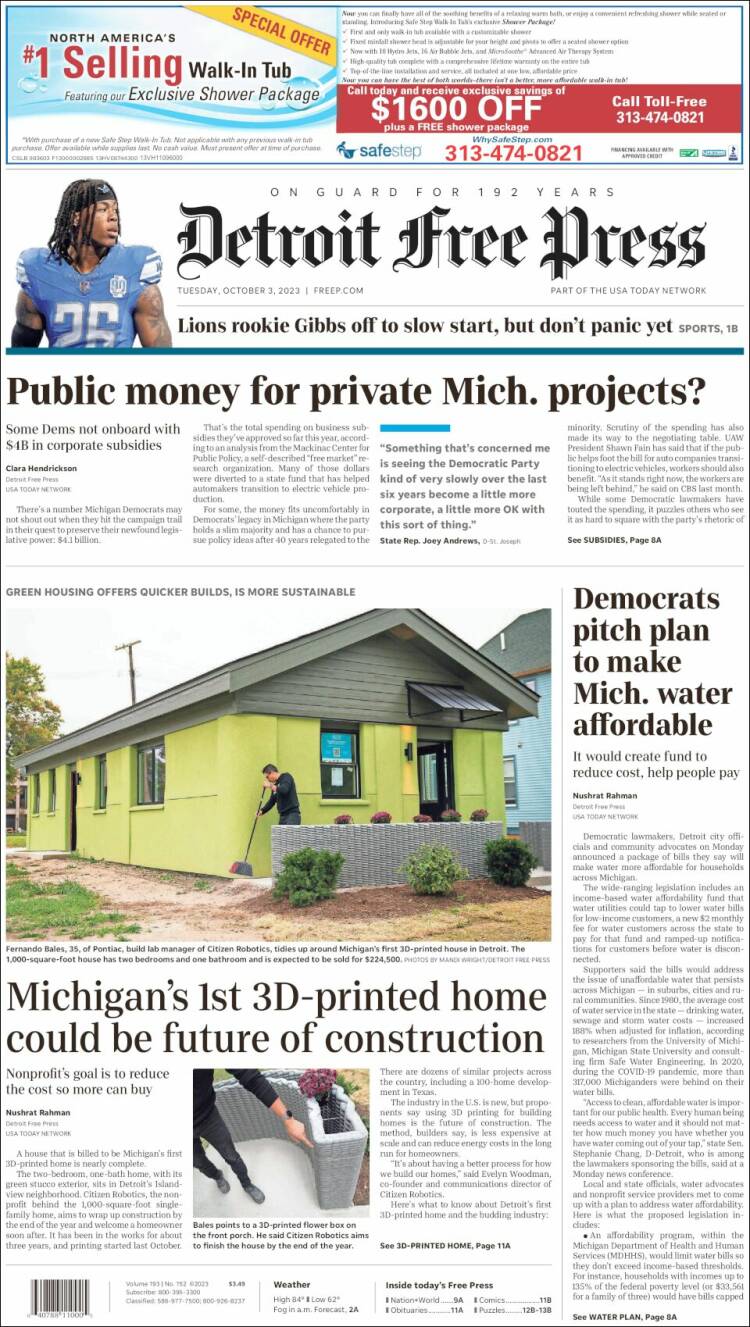 Portada de Detroit Free Press (USA)