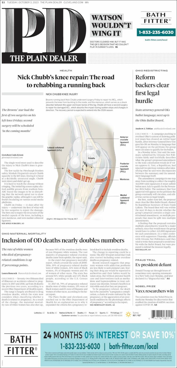 Portada de The Plain Dealer (USA)