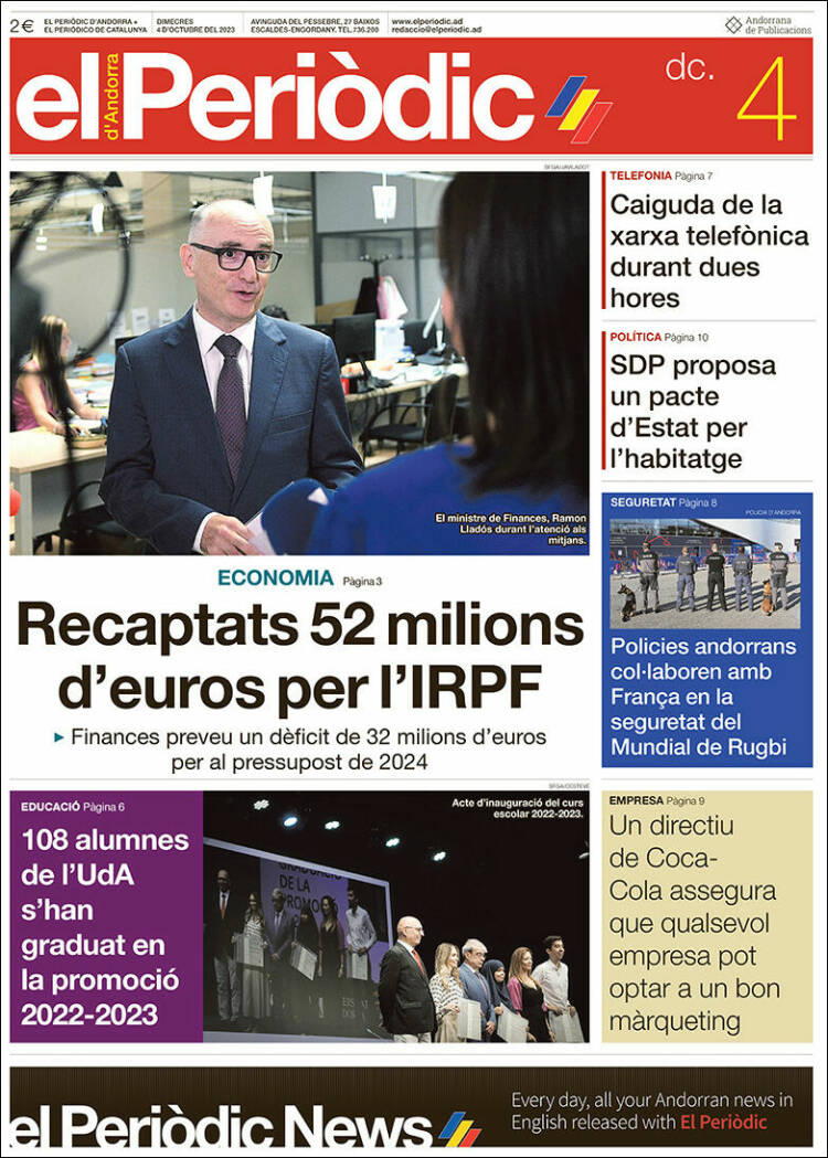 Portada de El Periòdic d'Andorra (Andorra)