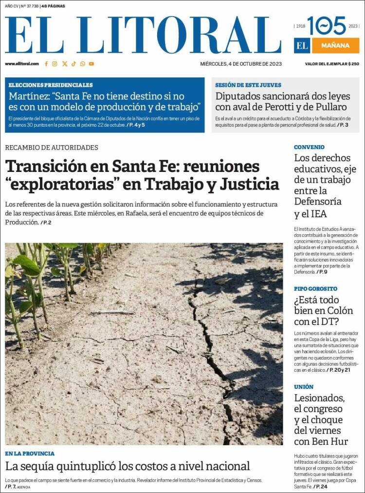 Portada de Diario El Litoral (Argentina)
