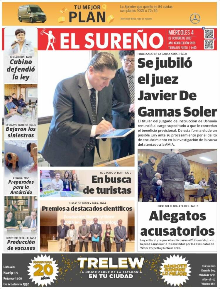 Portada de Diario El Sureño (Argentina)