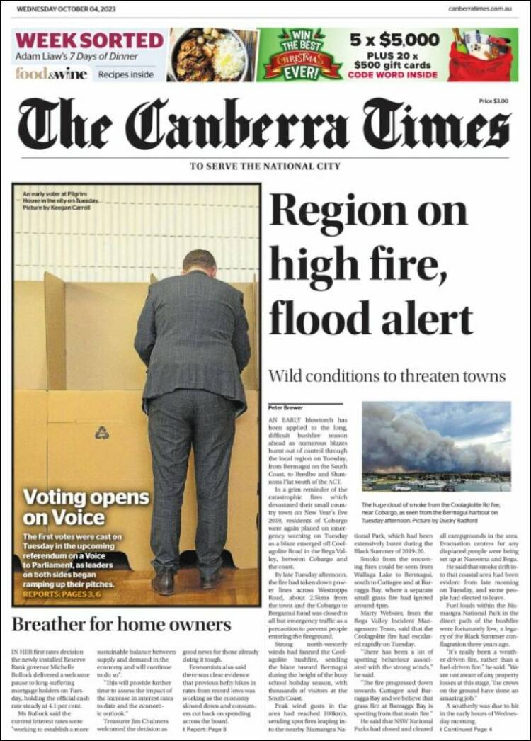 Portada de The Canberra Times (Australia)
