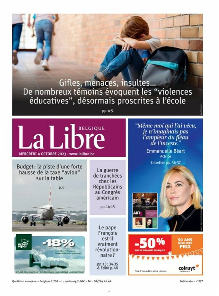 Portada de La Libre.be (B&eacute;lgica)