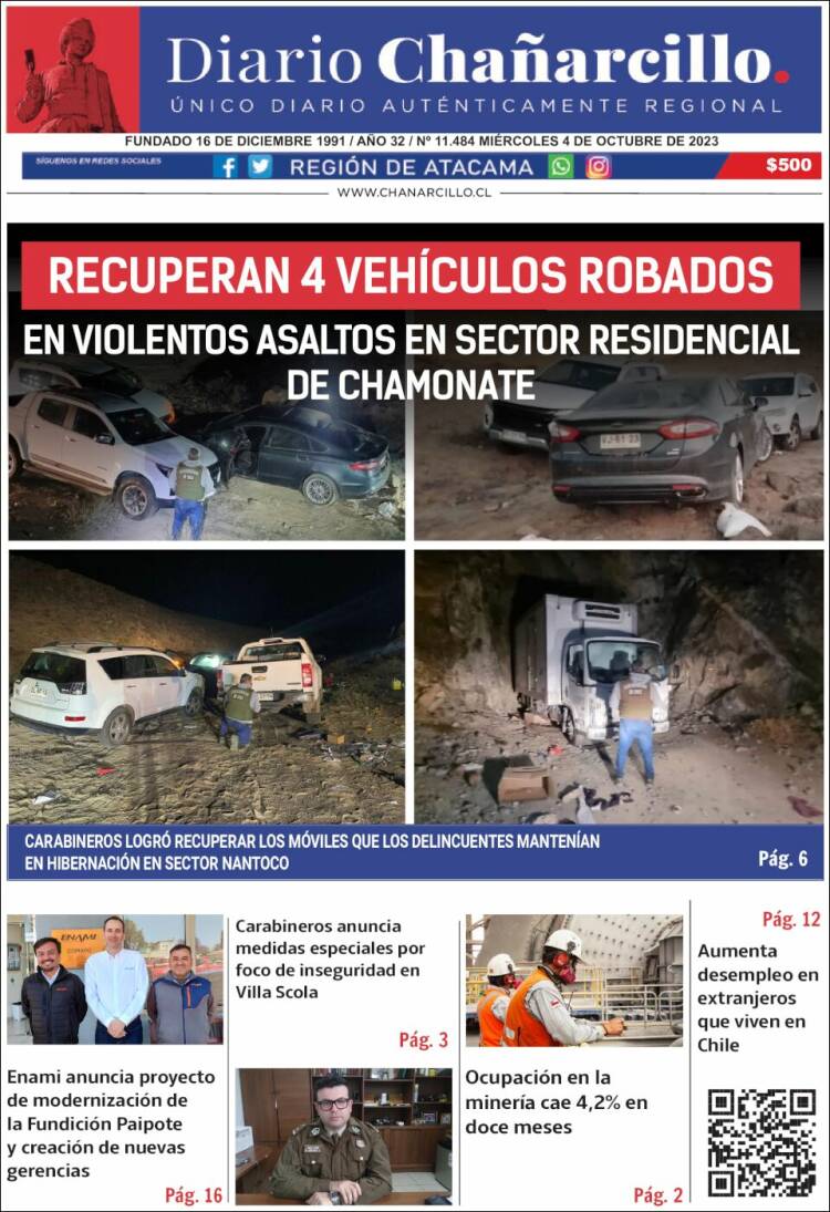 Portada de Diario Chañarcillo (Chile)