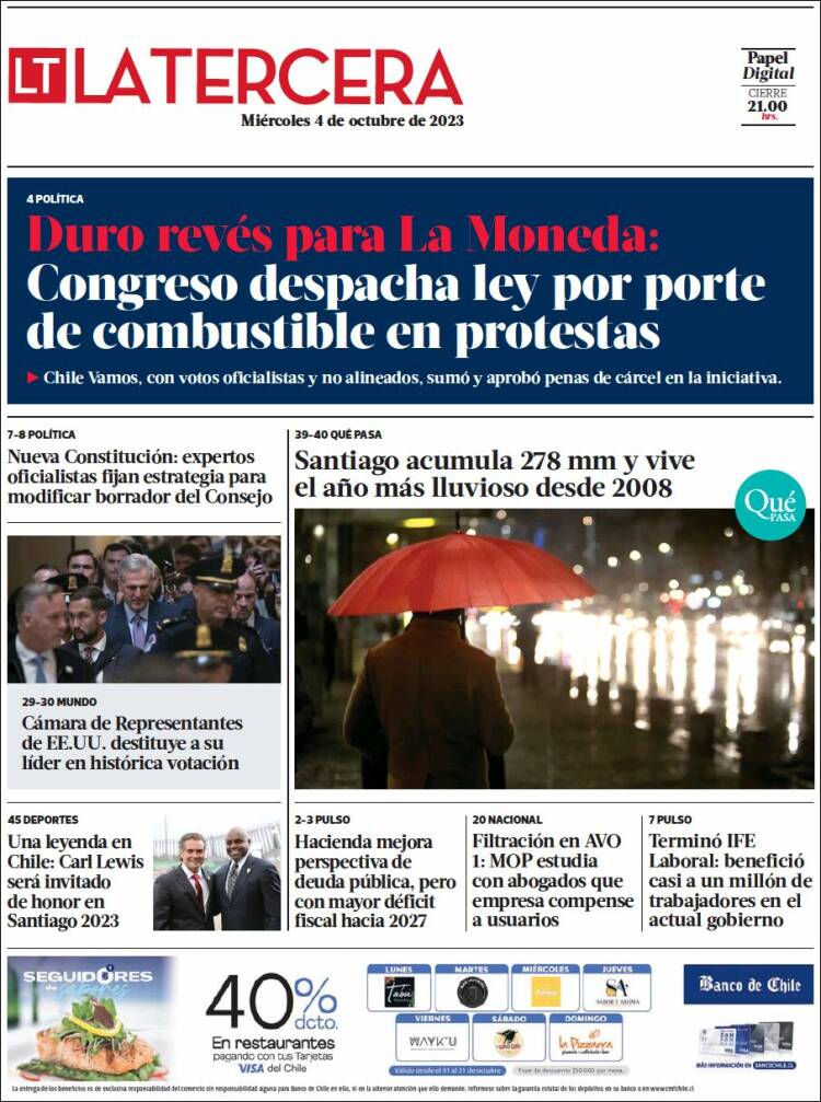 Portada de La Tercera (Chile)