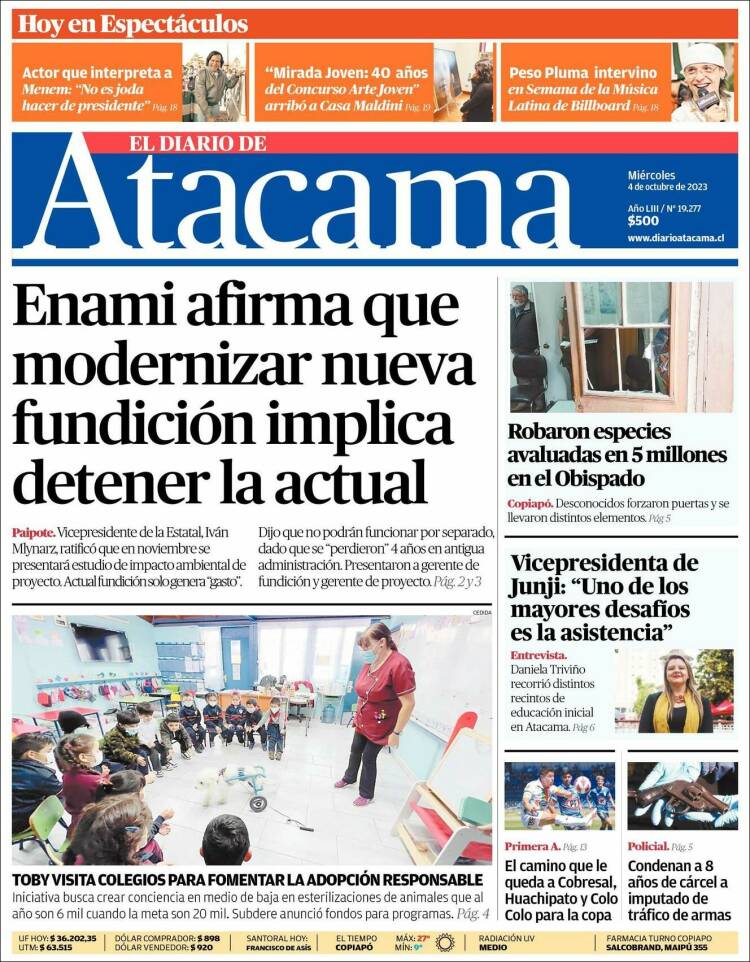 Portada de Diario de Atacama (Chile)