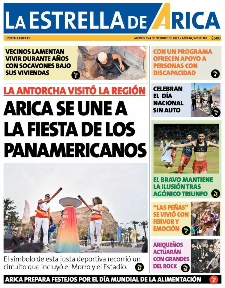 Portada de La Estrella de Arica (Chile)