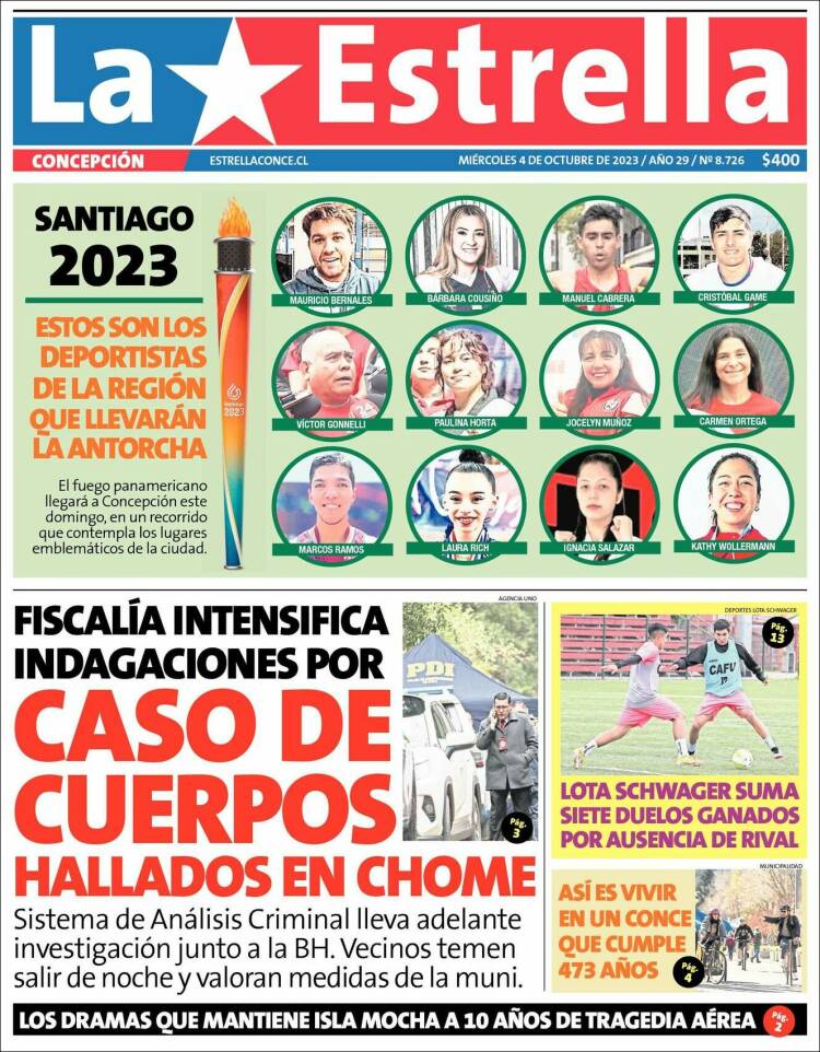 Portada de La Estrella de Concepción (Chile)