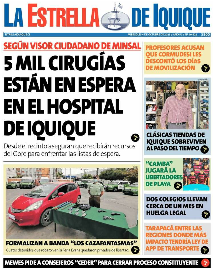 Portada de La Estrella de Iquique (Chile)