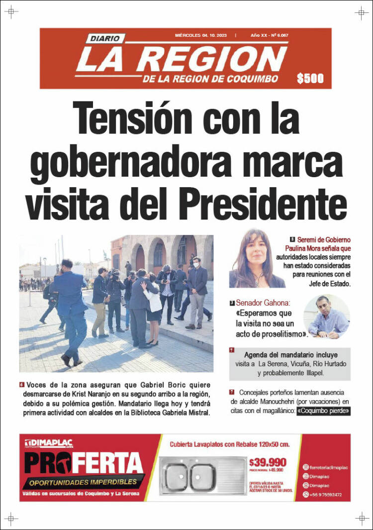 Portada de Diario La Región de Coquimbo (Chile)