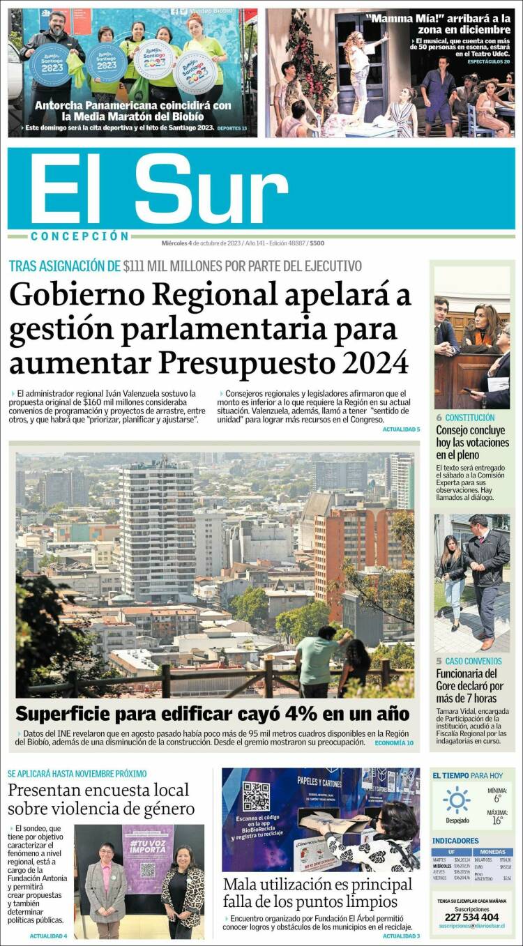 Portada de El Sur (Chile)