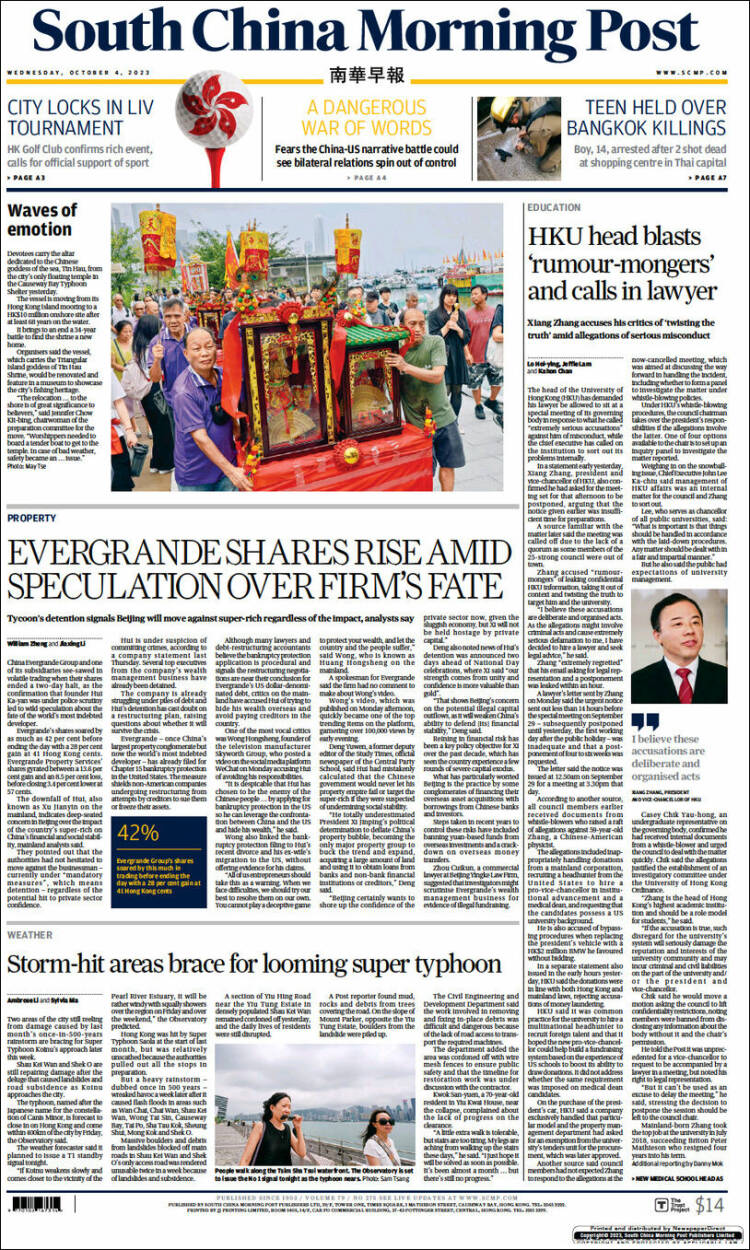 Portada de South China Morning Post (China)