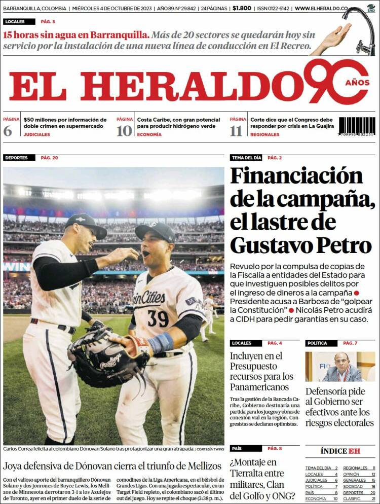 Portada de El Heraldo (Colombia)