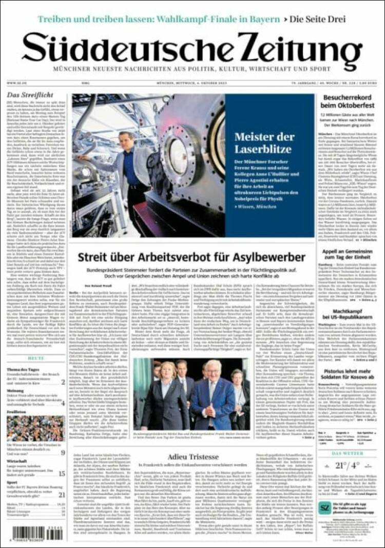 Portada de Sueddeutsche (Alemania)