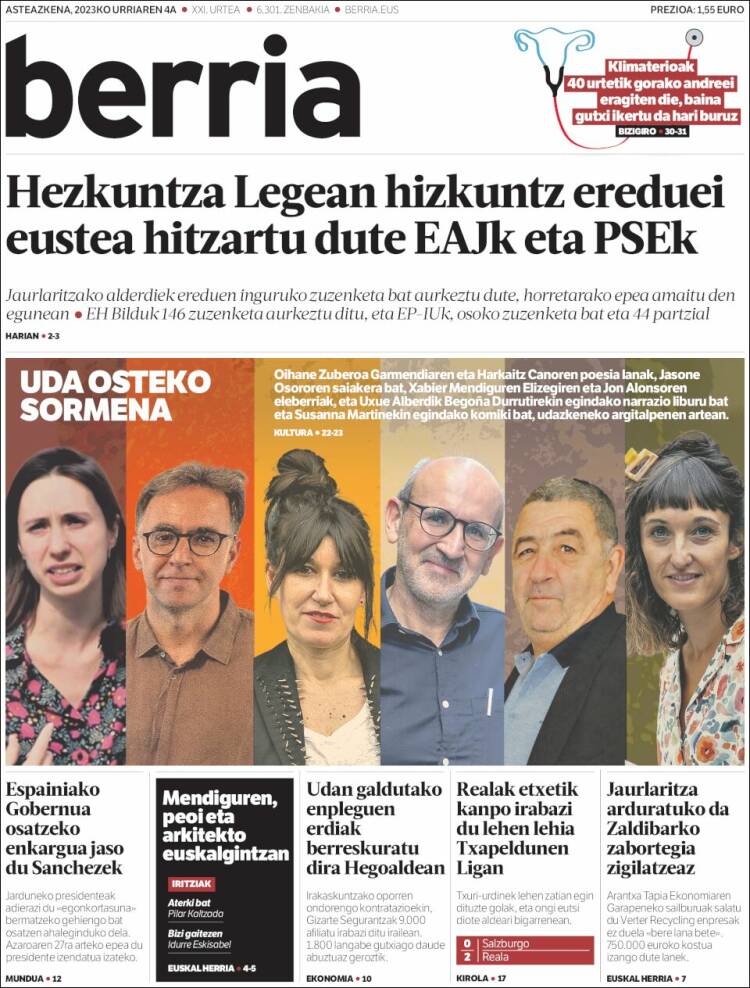 Portada de Berria (Spain)
