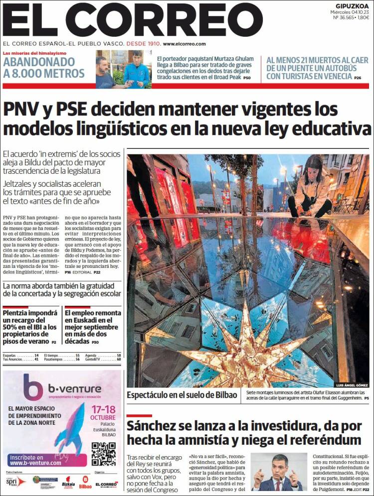 Portada de El Correo - Guipuzcoa (Spain)