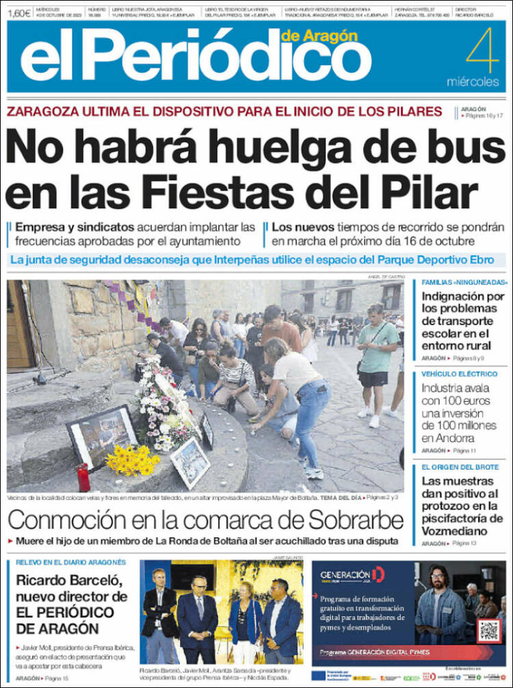Portada de El Periódico de Aragón (Spain)