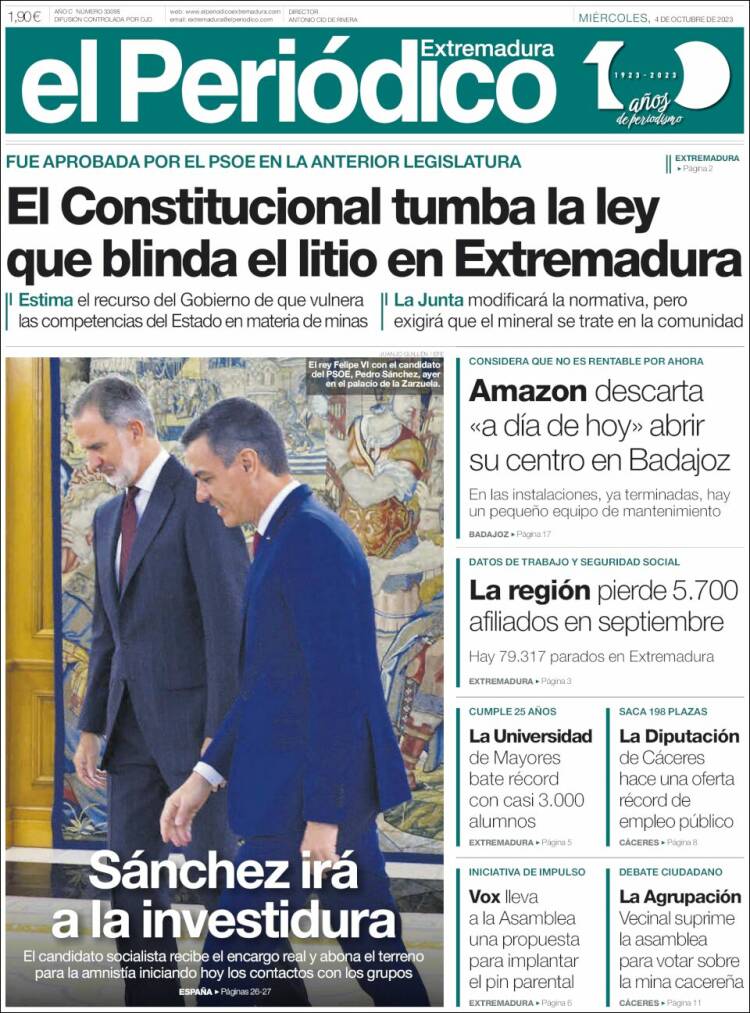 Portada de El Periódico de Extremadura (Spain)