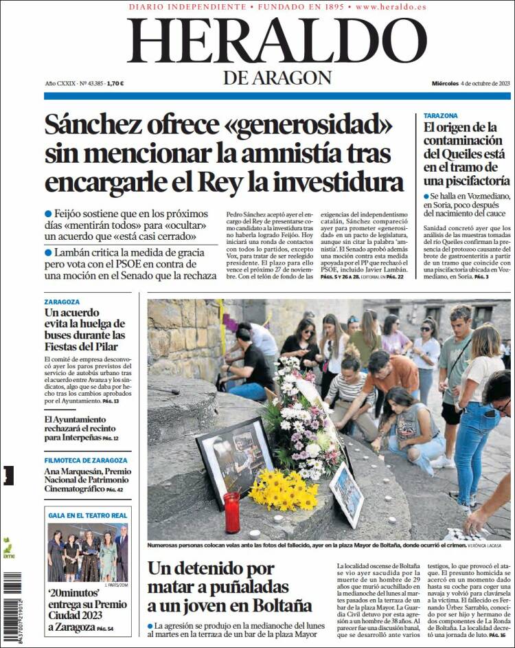 Portada de Heraldo de Aragón (Spain)
