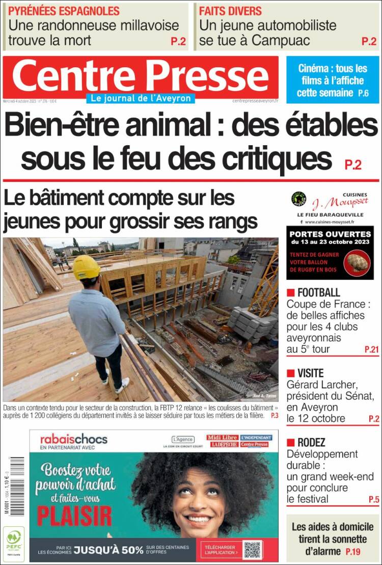 Portada de Centre Presse (Francia)