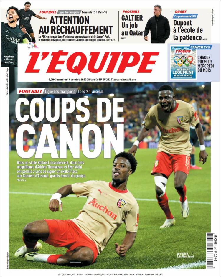 Portada de L'Equipe (Francia)