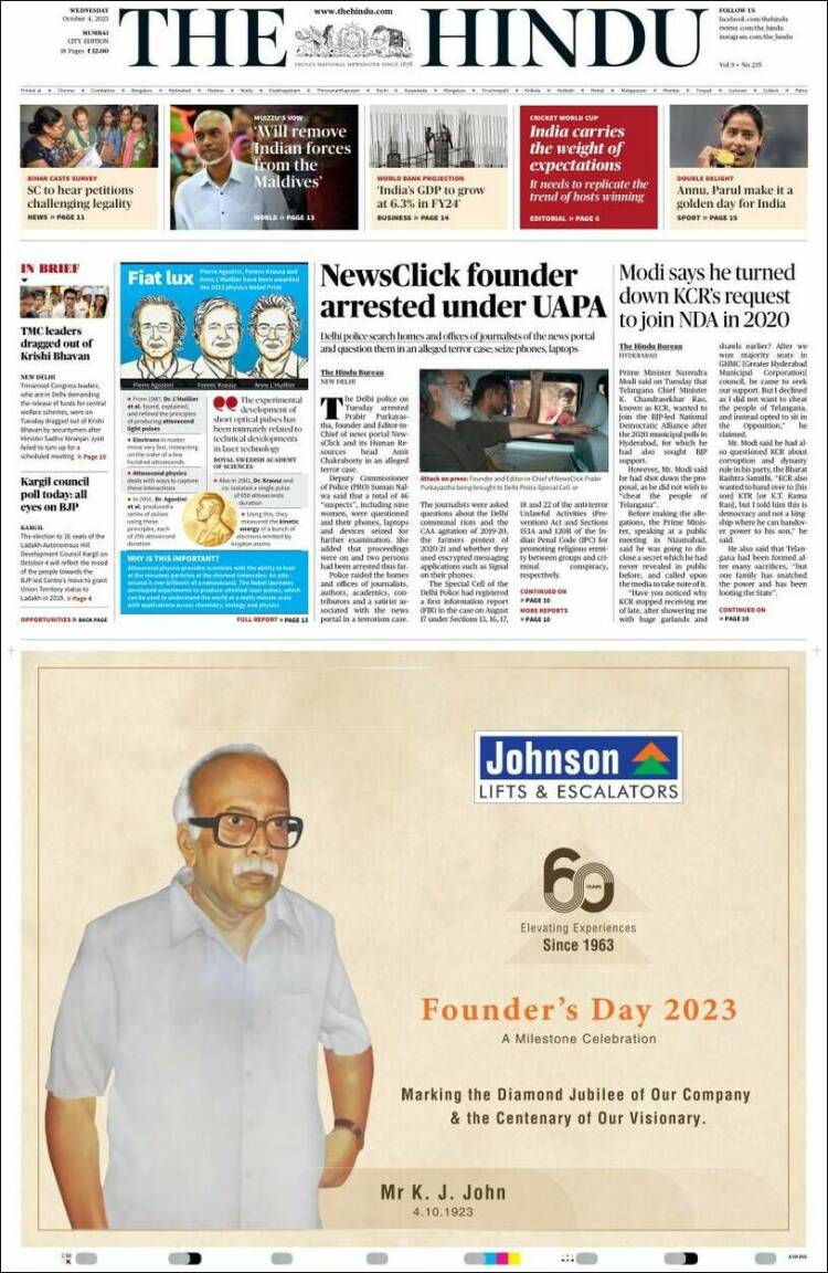 Portada de The Hindu (India)