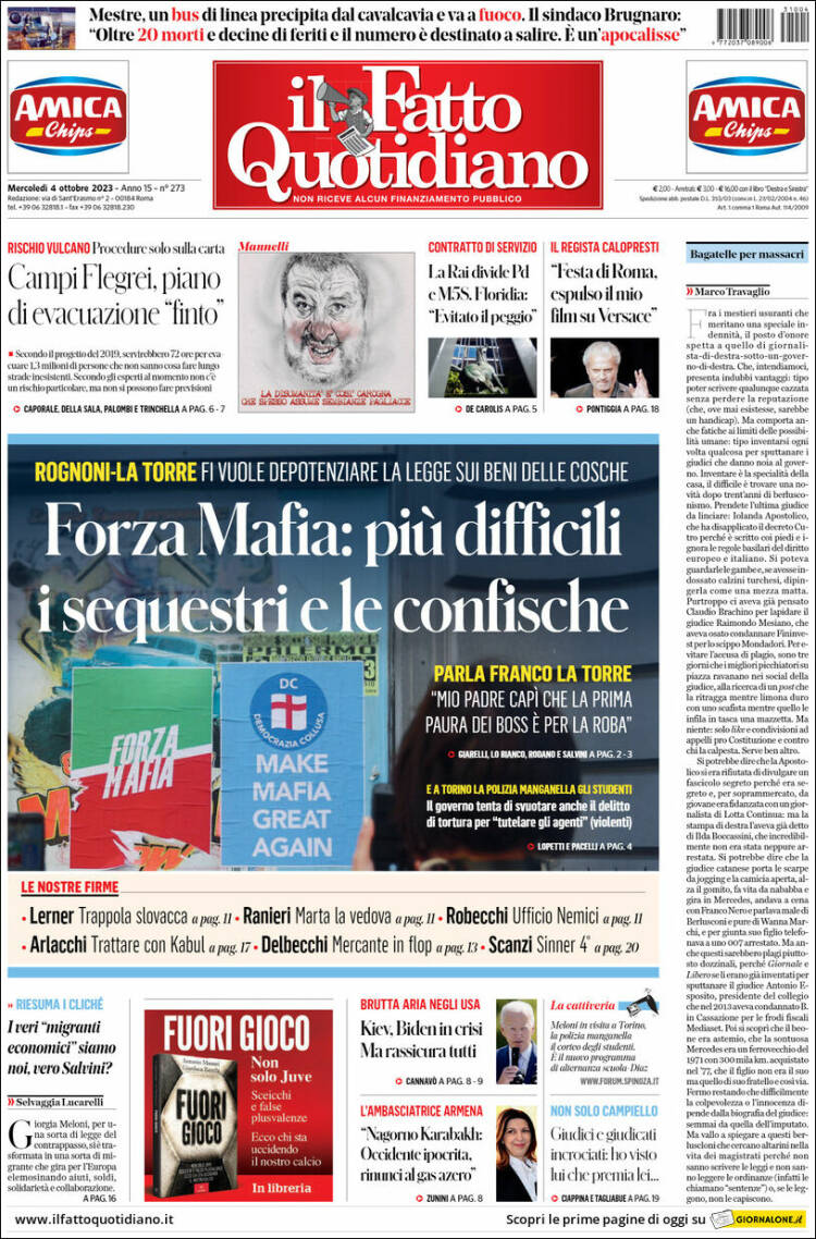 Portada de Il Fatto Quotidiano (Italia)
