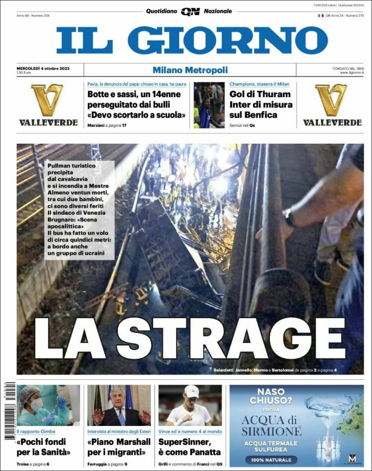 Portada de Il Giorno (Italia)