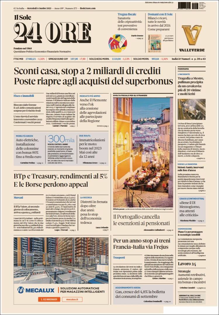 Portada de Il Sole 24 ORE (Italia)