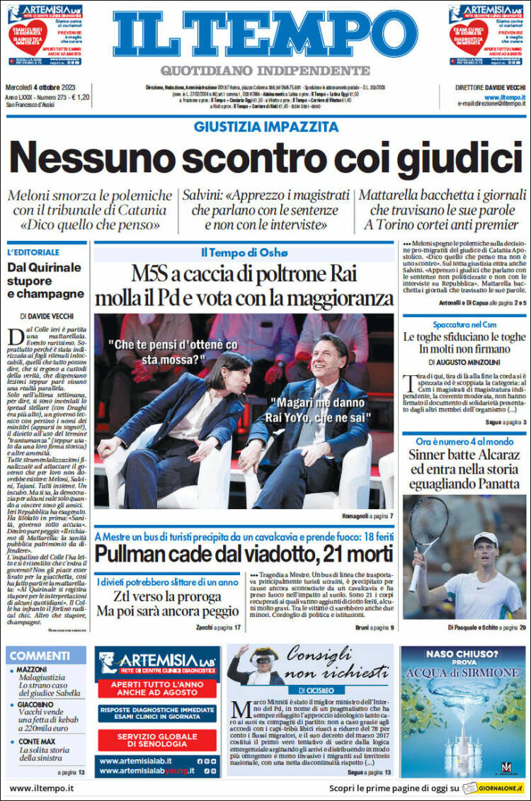 Portada de Il Tempo (Italia)