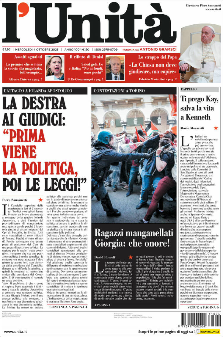 Portada de l'Unità (Italia)