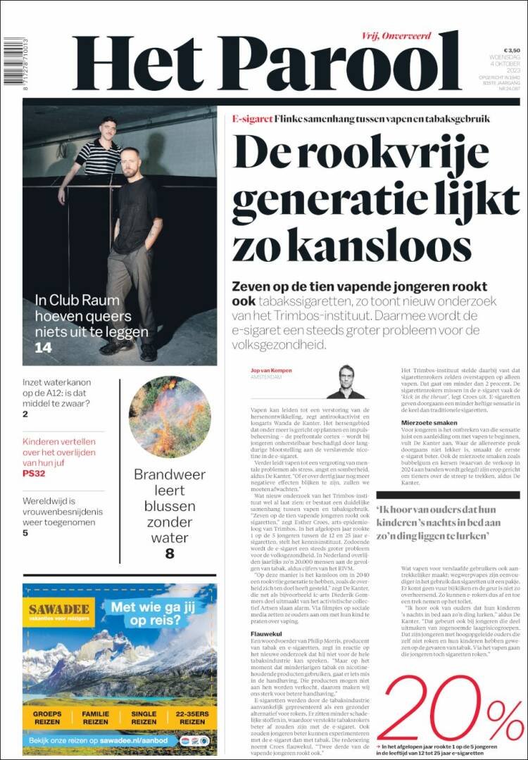 Portada de Het Parool (Pa&iacute;ses Bajos)