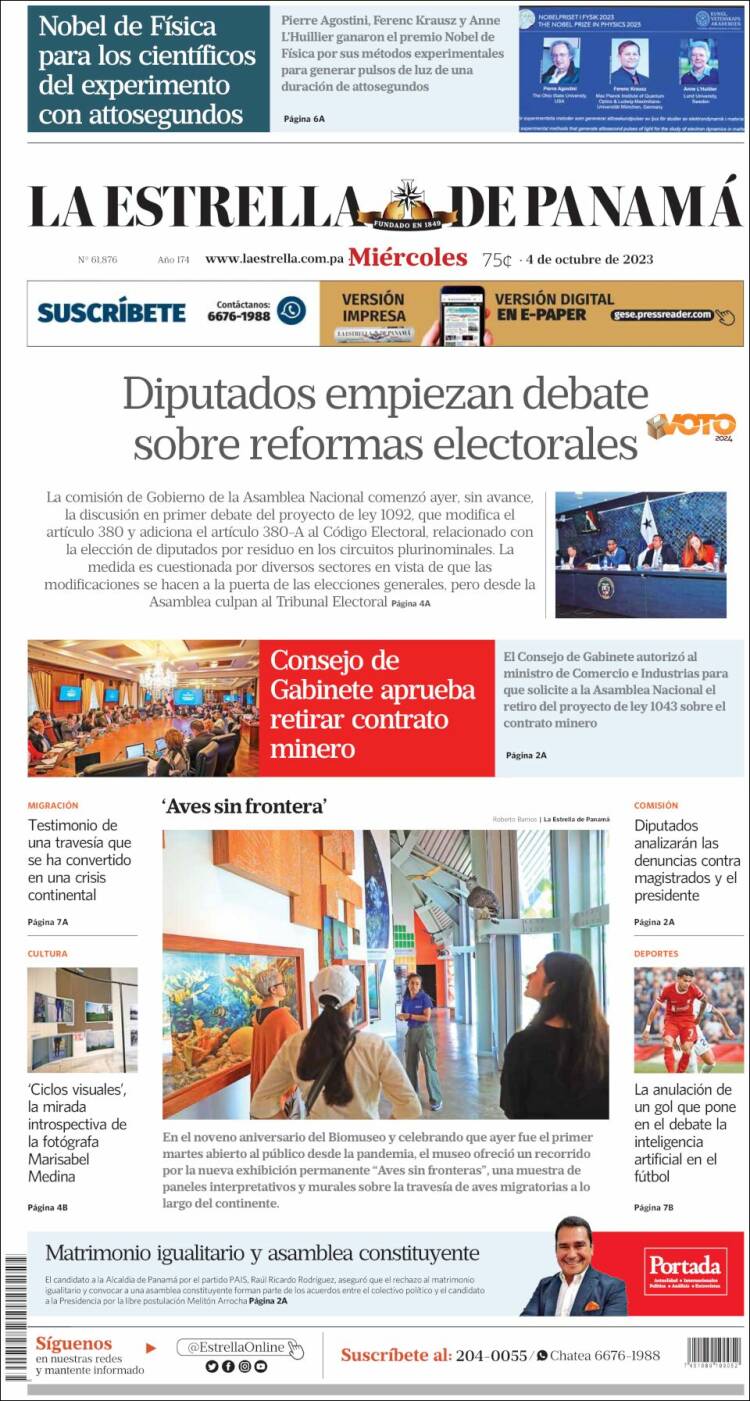 Portada de La Estrella de Panamá (Panam&aacute;)