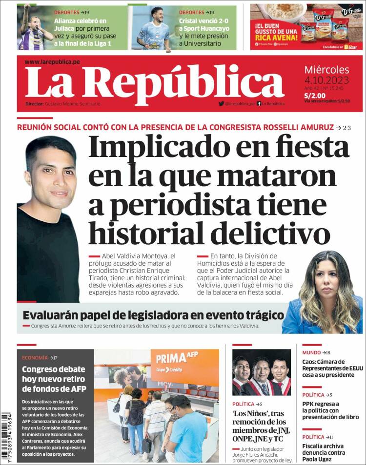 Portada de La Republica (Per&uacute;)