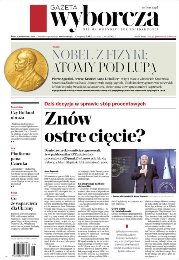 Portada de Gazeta Wyborcza (Polonia)