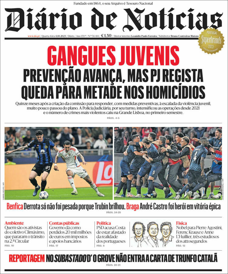 Portada de Diário de Noticias (Portugal)