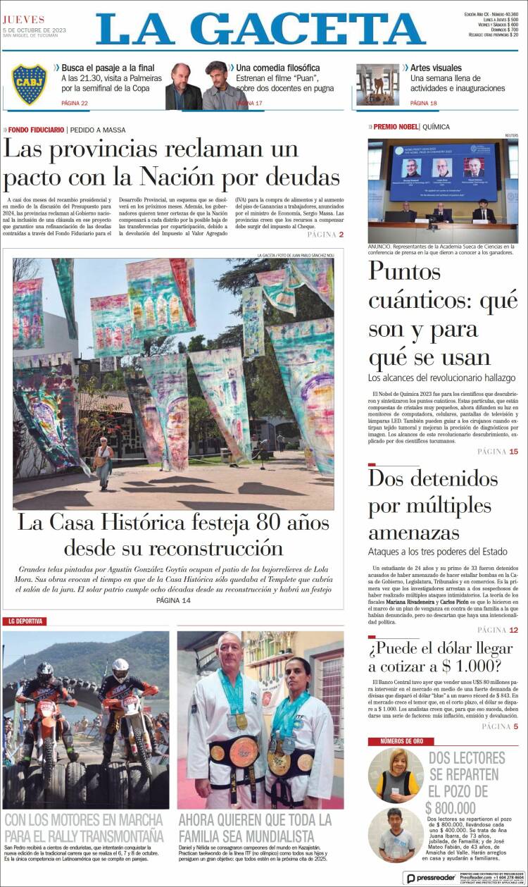 Portada de La Gaceta (Argentina)