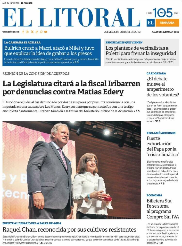 Portada de Diario El Litoral (Argentina)