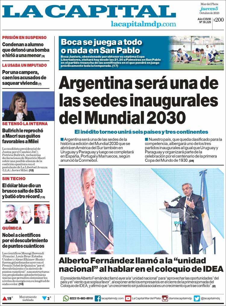 Portada de Diario La Capital - Mar del Plata (Argentina)