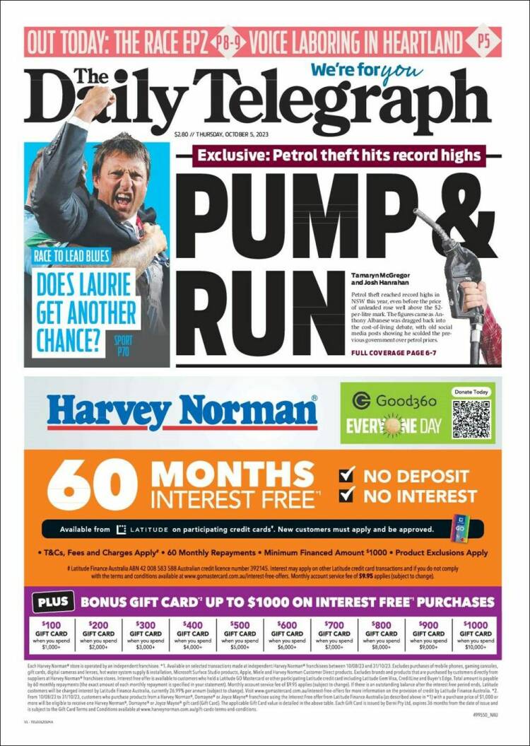Portada de The Daily Telegraph (Australia)