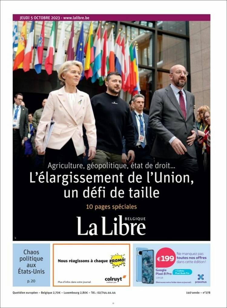 Portada de La Libre.be (B&eacute;lgica)