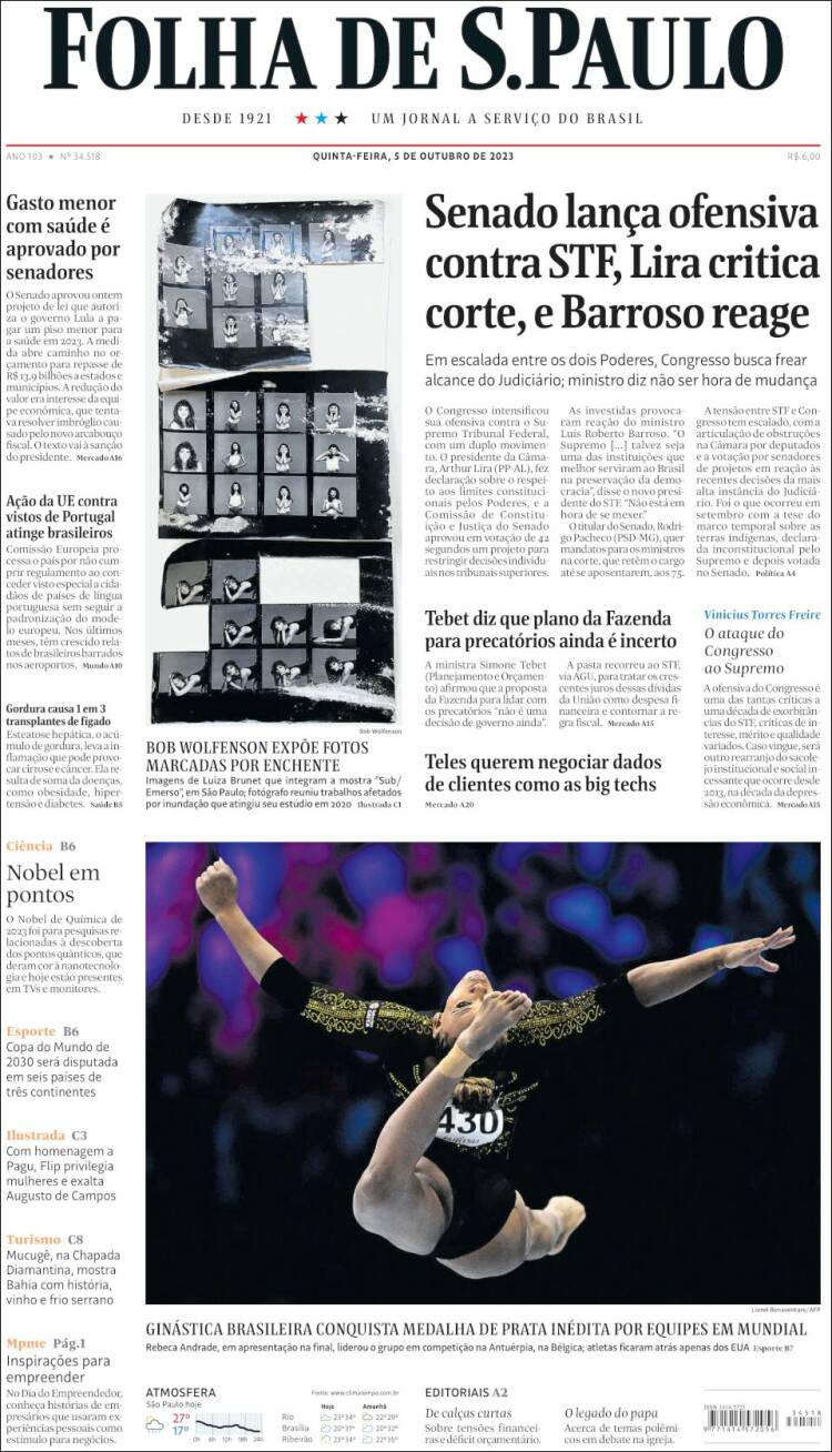Portada de Folha de São Paulo (Brasil)