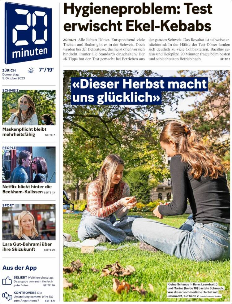 Portada de 20Minuten - Zürich (Suiza)