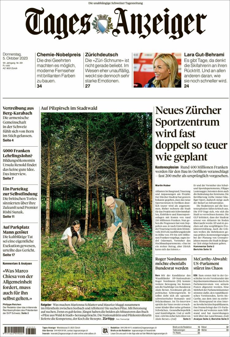 Portada de Tages-Anzeiger (Suiza)